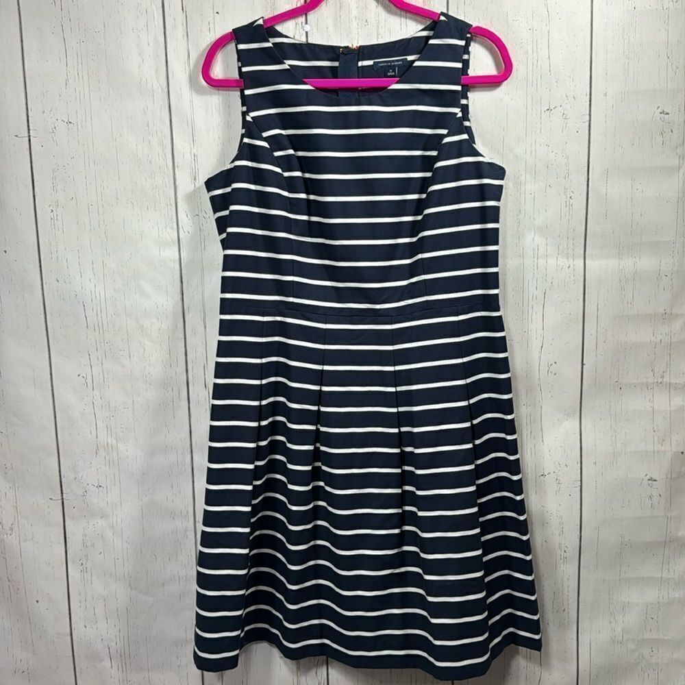 Tommy Hilfiger Striped Fit Flare Dress Preppy Classic Nautical Navy White 12
